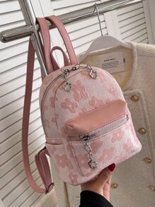 迷你時尚後背包花朵圖案學院風 - 粉色 - 查看 1