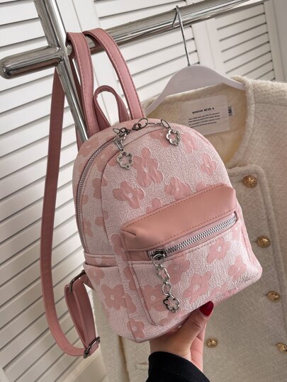 迷你時尚後背包花朵圖案學院風