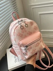 迷你時尚後背包花朵圖案學院風 - 粉色 - 查看 7