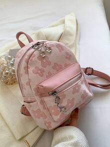 迷你時尚後背包花朵圖案學院風 - 粉色 - 查看 9