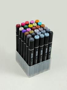 30pcs Mixed Color Marker Pen With Storage Bag, Simple Multi-purpose Permanent Marker For Office, School, Drawing, Writing - Beige - View 1