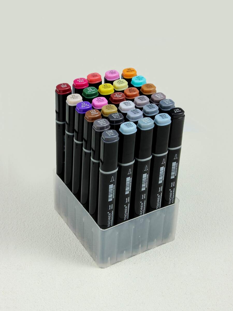 30pcs Mixed Color Marker Pen With Storage Bag, Simple Multi-purpose Permanent Marker For Office, School, Drawing, Writing - Beige - View 1