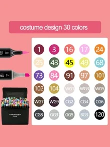 30pcs Mixed Color Marker Pen With Storage Bag, Simple Multi-purpose Permanent Marker For Office, School, Drawing, Writing - Beige - View 4