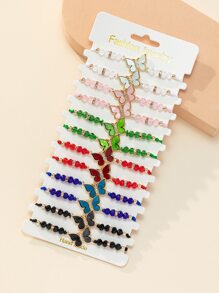 12入組/套時尚鋅合金水鑽和蝴蝶裝飾串珠手鏈適用於女士適用於日常 - 彩色 - 查看 1