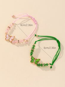 12入組/套時尚鋅合金水鑽和蝴蝶裝飾串珠手鏈適用於女士適用於日常 - 彩色 - 查看 3