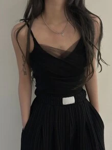 DAZY Solid Mesh Overlay Cami Top Dress Going Out Tops