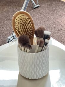 1 pieza Caja de maquillaje de plástico, estuche de diseño geométrico moderno para el hogar, para vacaciones en la playa, colección de baño, colección de dormitorio, gran capacidad - Blanco - Ver 7