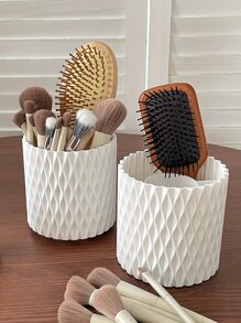 1 pieza Caja de maquillaje de plástico, estuche de diseño geométrico moderno para el hogar, para vacaciones en la playa, colección de baño, colección de dormitorio, gran capacidad - Blanco - Ver 8