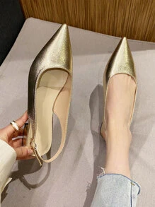 Women Metallic Point Toe Flats, Glamorous Gold Slingback Flats - Gold - View 2