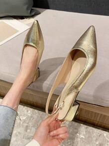 Women Metallic Point Toe Flats, Glamorous Gold Slingback Flats - Gold - View 3