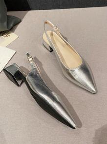 2025年秋季女士金属尖头平底鞋，魅力银色露跟平底鞋情人节款 - 銀色 - 查看 3