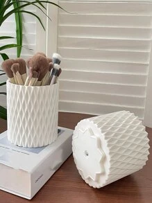 1 pieza Caja de maquillaje de plástico, estuche de diseño geométrico moderno para el hogar, para vacaciones en la playa, colección de baño, colección de dormitorio, gran capacidad - Blanco - Ver 2