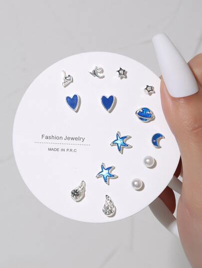 7pairs/Set Fashionable Heart & Faux Pearl Decor Stud Earrings For Women For Daily Decoration Valentines,Mom,Mother,Mother's Day,Gift