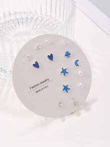 7 cặp/bộ Hoa tai đính đá thời trang hình trái tim và ngọc trai giả dành cho phụ nữ dùng để trang trí hàng ngày cho ngày lễ tình nhân, mẹ, mẹ, ngày của mẹ, quà tặng - Nhiều màu - Xem 2