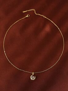 1入組時尚銅方晶鋯石月亮吊墜鏈條樣式項鍊適合女士適用於日常生活銅首飾類 - 金黃色 - 查看 4