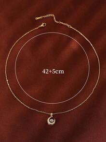 1入組時尚銅方晶鋯石月亮吊墜鏈條樣式項鍊適合女士適用於日常生活銅首飾類 - 金黃色 - 查看 3