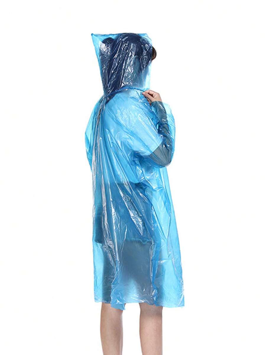 1pc PE Raincoat, Minimalist Blue Rain Jacket For Outdoor - Blue - View 1