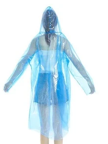 1pc PE Raincoat, Minimalist Blue Rain Jacket For Outdoor - Blue - View 6