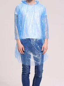1pc PE Raincoat, Minimalist Blue Rain Jacket For Outdoor - Blue - View 7
