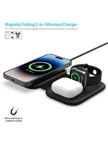 Cargador Inalámbrico 3 En 1 Plegable De 15w Para Cargar El Teléfono Apple, Los Auriculares Y El Reloj Simultáneamente - Negro - Ver 3