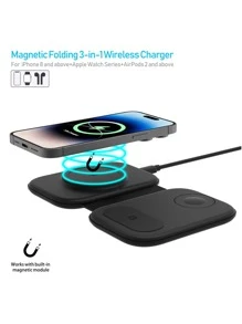 Cargador Inalámbrico 3 En 1 Plegable De 15w Para Cargar El Teléfono Apple, Los Auriculares Y El Reloj Simultáneamente - Negro - Ver 5