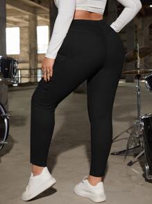 SHEIN ICON Plus Flap Pocket Side Cargo Jeans - Black - View 2