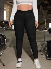 SHEIN ICON Plus Flap Pocket Side Cargo Jeans - Black - View 5