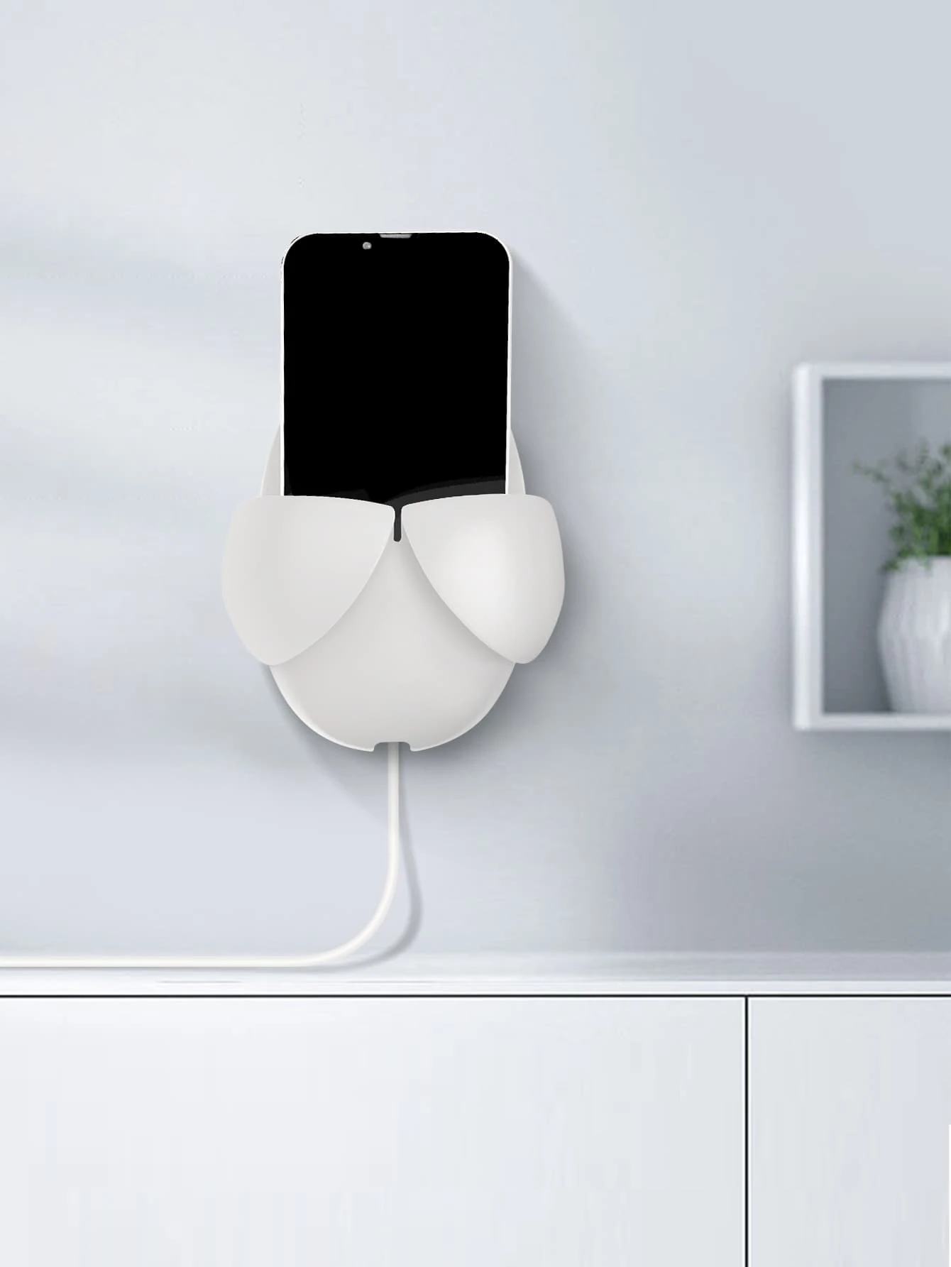 1pc Wall Mounted Adhesive Phone Charger Stand - White - View 1