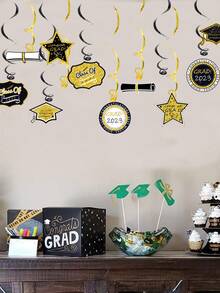 10 Cái/bộ Giấy Tua Rua Màn Ngôi Sao Hiện Đại & Nón Tốt Nghiệp Trang Trí Treo Xoáy Trang Trí Tiệc Sinh Nhật - Vàng - Xem 2