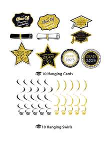 10 Cái/bộ Giấy Tua Rua Màn Ngôi Sao Hiện Đại & Nón Tốt Nghiệp Trang Trí Treo Xoáy Trang Trí Tiệc Sinh Nhật - Vàng - Xem 3