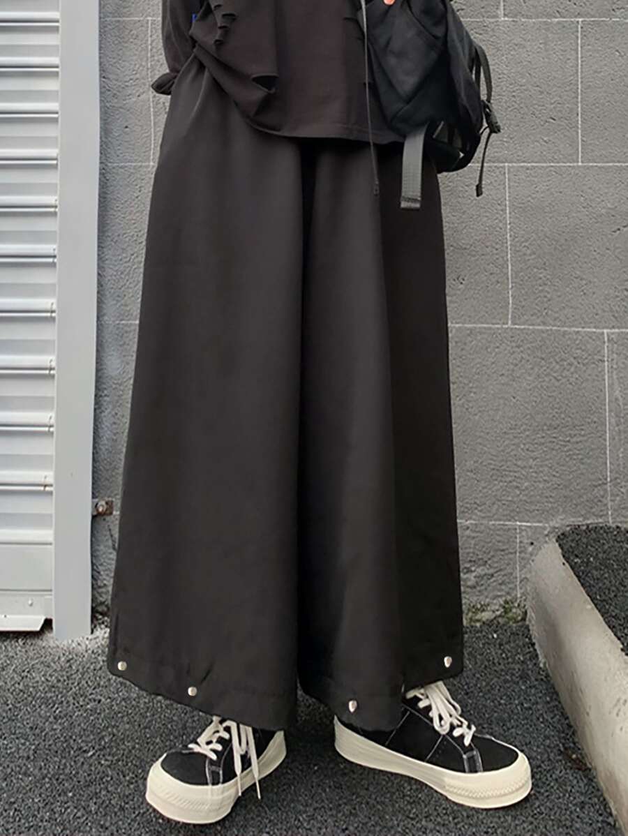 Manfinity EMRG Pantalones Anchos De Color Sólido Para Hombres Con Ajuste Holgado - Negro - Ver 1