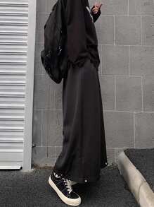 Manfinity EMRG Pantalones Anchos De Color Sólido Para Hombres Con Ajuste Holgado - Negro - Ver 2