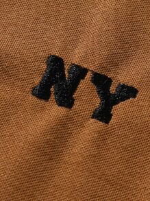 Manfinity Men Letter Graphic Striped Trim Polo Shirt - Brown - View 8