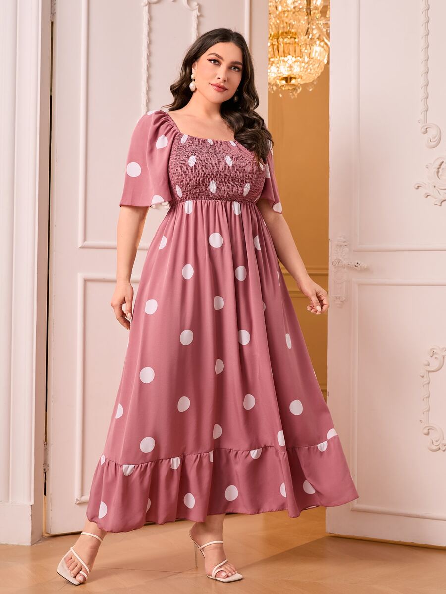 Mulvari Vestido con estampado de lunares bajo con fruncido - Rosa - Ver 1