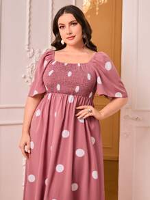 Mulvari Vestido con estampado de lunares bajo con fruncido - Rosa - Ver 3