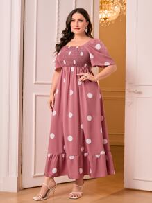 Mulvari Vestido con estampado de lunares bajo con fruncido - Rosa - Ver 4