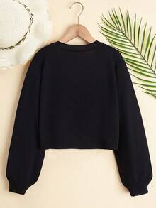 SHEIN Áo len bé gái Bất đối xứng Nút phía trước màu trơn Giải trí - màu đen - Xem 2