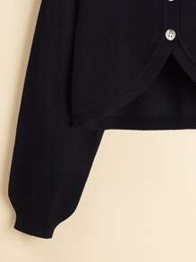 SHEIN Áo len bé gái Bất đối xứng Nút phía trước màu trơn Giải trí - màu đen - Xem 5