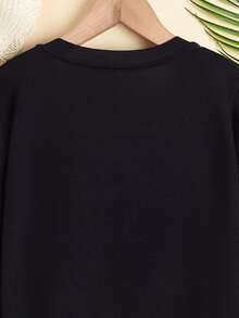 SHEIN Áo len bé gái Bất đối xứng Nút phía trước màu trơn Giải trí - màu đen - Xem 6