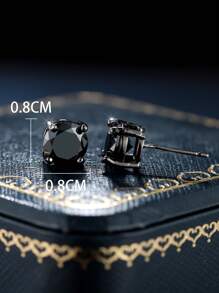 Vanel A Pair Of Simple And Fashionable Four-Claw Round Stud Earrings, Minimalist Jewelry For Women (Copper Material Earring Is Relatively Soft, The Ear Pin Can Be Straightened By Clamping) - Black - View 4