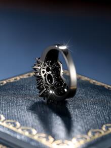 Vanel Hombres Anillo abierto con diseño de diamante de imitación - Negro - Ver 2