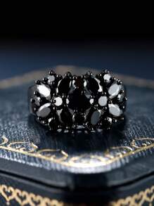 Vanel Hombres Anillo abierto con diseño de diamante de imitación - Negro - Ver 3