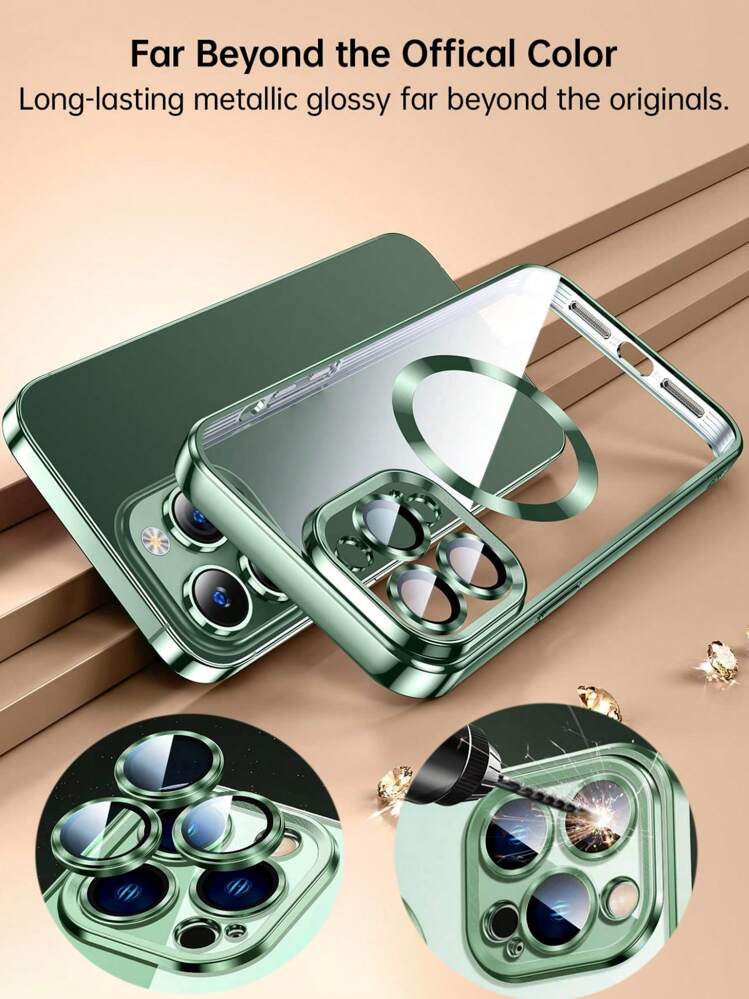 Hadaasi 绿色电镀磁吸手机壳，拉丝质感，包含镜头保护膜，超薄软壳，适用于苹果 17 Pro/17 Pro Max、Air、17/16 Pro/16 Pro Max/16 Plus/16/15 Pro/15 Pro Max/15 Plus/15/14 Pro/14 Pro Max/14 Plus/14/13 Pro/13 Pro Max/13/12 Pro/12 Pro Max/12/11 Pro Max/11/11 Pro - 綠色 - 查看 3