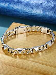 1入組時尚極簡手環適合男士日常裝飾 - 復古銀色 - 查看 1