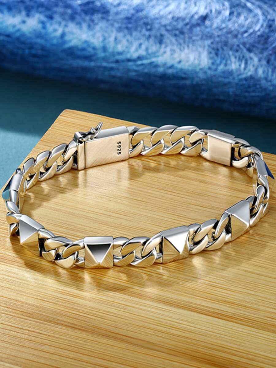 1入組時尚極簡手環適合男士日常裝飾 - 復古銀色 - 查看 1