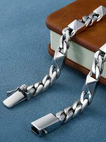 1入組時尚極簡手環適合男士日常裝飾 - 復古銀色 - 查看 2