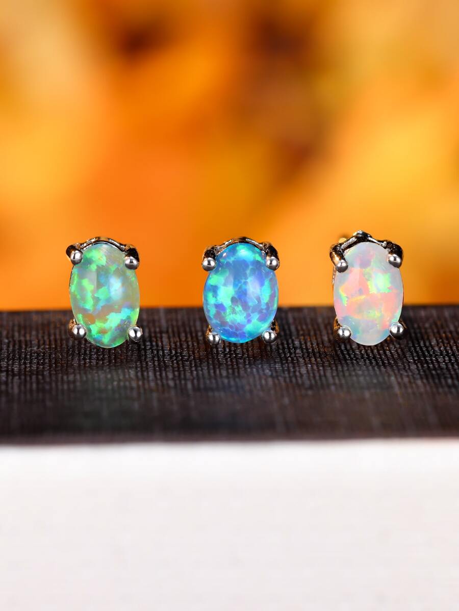 Bông tai hình bầu dục Opal - trắng - Xem 1