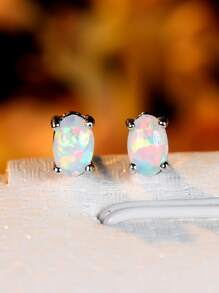 Bông tai hình bầu dục Opal - trắng - Xem 2