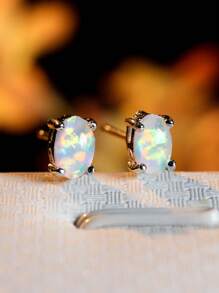 Bông tai hình bầu dục Opal - trắng - Xem 5