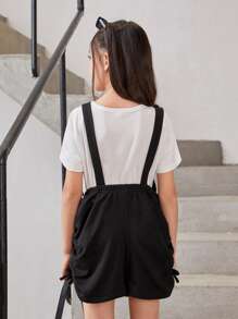 SHEIN Chicas Mono overol fruncido lateral sin camiseta - Negro - Ver 2